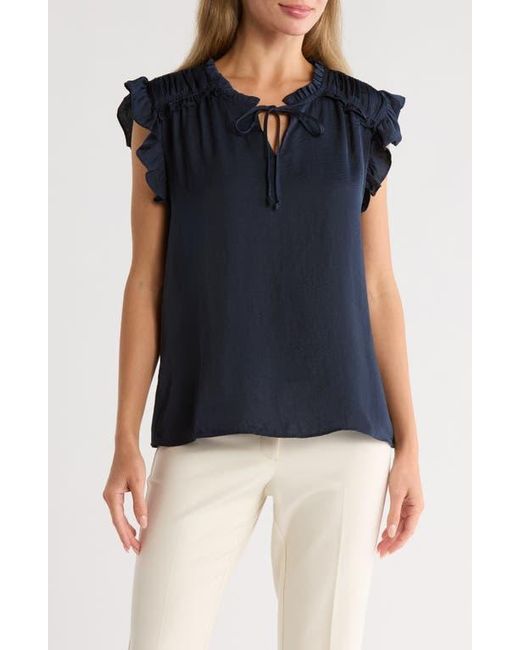 DR2 by Daniel Rainn Blue Ruffle Tie Neck Top