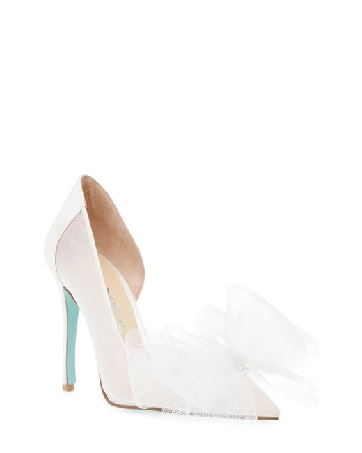 Betsey Johnson White Susan 2 Bow Pump In Ivory At Nordstrom Rack