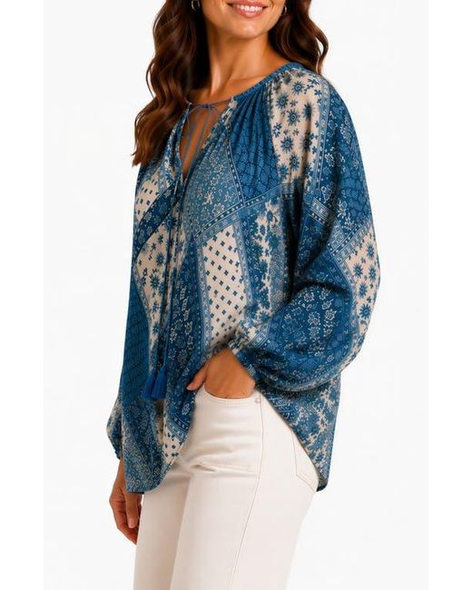 BLUEGREY Blue Patchwork Print Long Sleeve Top