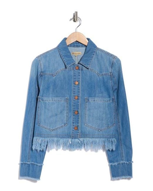 Democracy Blue Chewed Hem Crop Denim Shacket