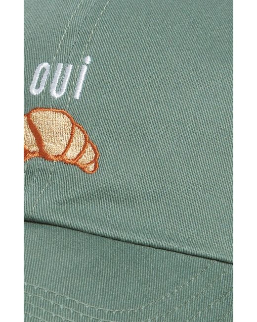 David & Young Green Oui Croissant Embroidered Cotton Baseball Cap