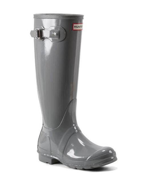 Hunter Gray Refined Tall Gloss Waterproof Rain Boot