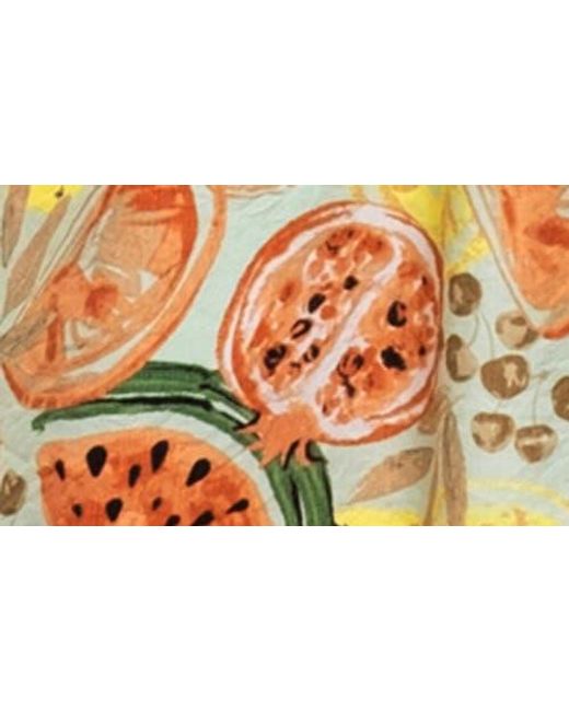 AUGUST SKY Yellow Fruit Print Tie Strap Midi Sundress