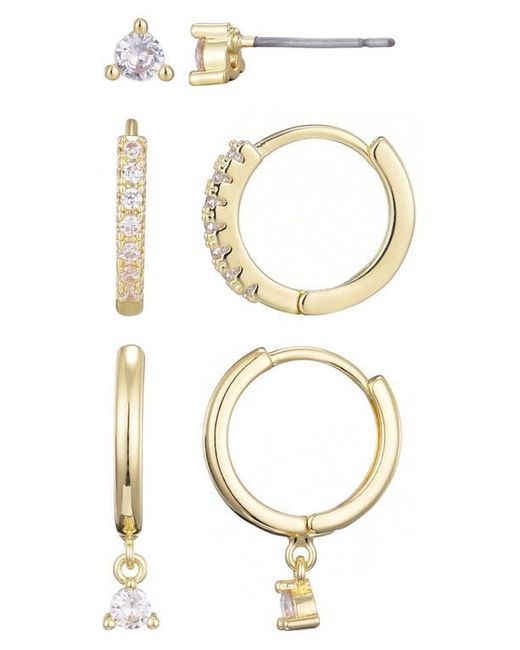 Adornia White Set Of 3 Cubic Zirconia Stud & Huggie Hoop Earrings