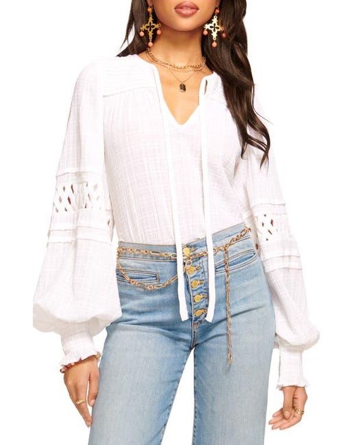 Ramy Brook White Mika Tie Neck Lattice Inset Blouse
