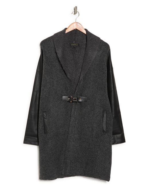 Joseph A Faux Leather Sleeve Cardigan In Charcoal Htr/black At Nordstrom  Rack | Lyst