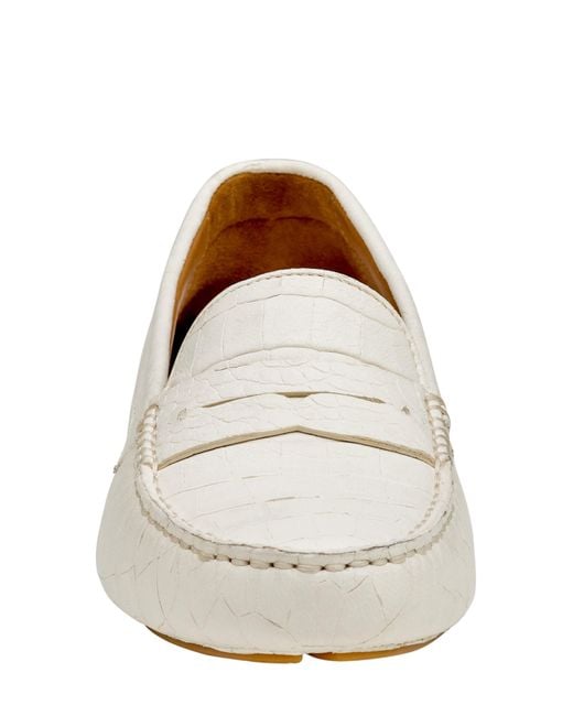 Johnston Murphy Maggie Penny Loafer In White Croc Embossed