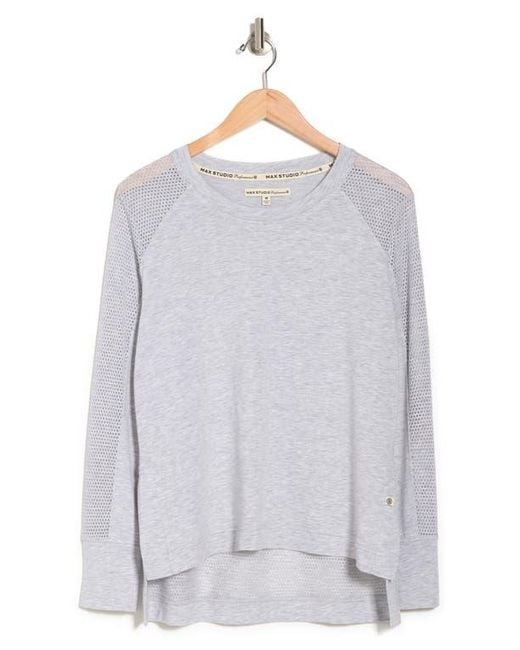 Max Studio Gray Magnolia Mesh Panel Long Sleeve High/Low Top
