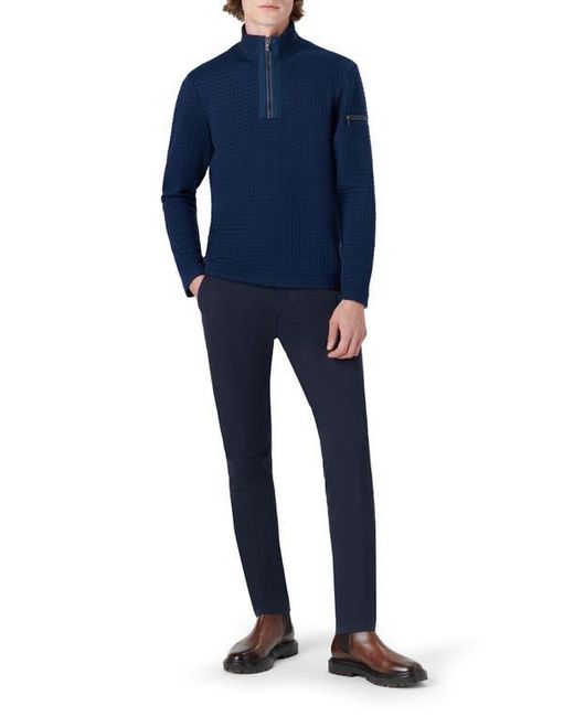 Bugatchi Blue Waffle Knit Quarter Zip Pullover for men