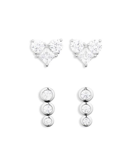Nadri White Set Of 2 Cubic Zirconia Heart & Linear Stud Earrings