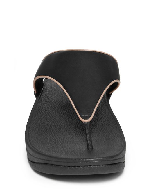 Fitflop Leather Lulu Wedge Flip Flop In Black/beige At Nordstrom Rack | Lyst