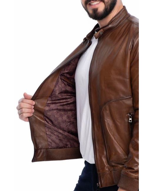 VELLAPAIS Brown Larue Leather Jacket for men