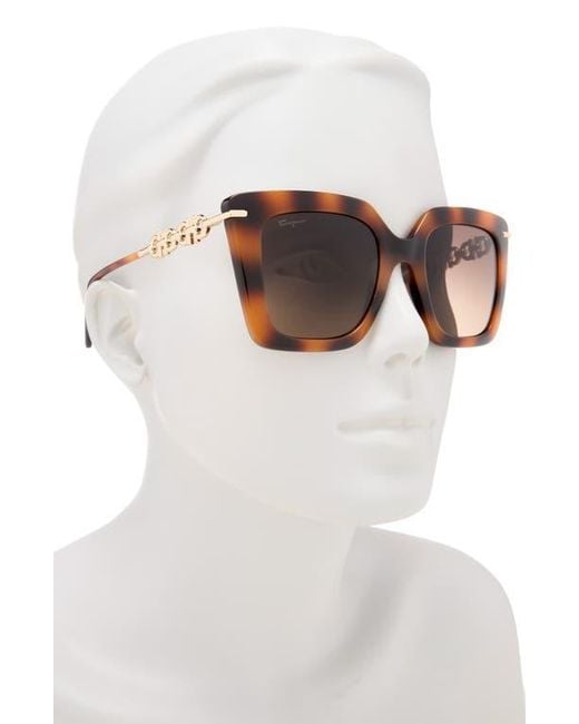 Ferragamo Brown Oversized Rectangular Sunglasses with Logo Hardware