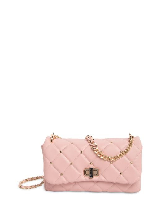 Badgley Mischka Pink Medium Diamond Quilt Flap Crossbody Bag