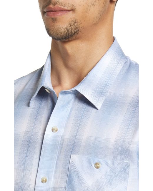 Travis Mathew Blue Champions Choice Plaid Short Sleeve Button-up Shirt for men