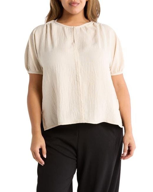 Max Studio Natural Bubble Short Sleeve Top