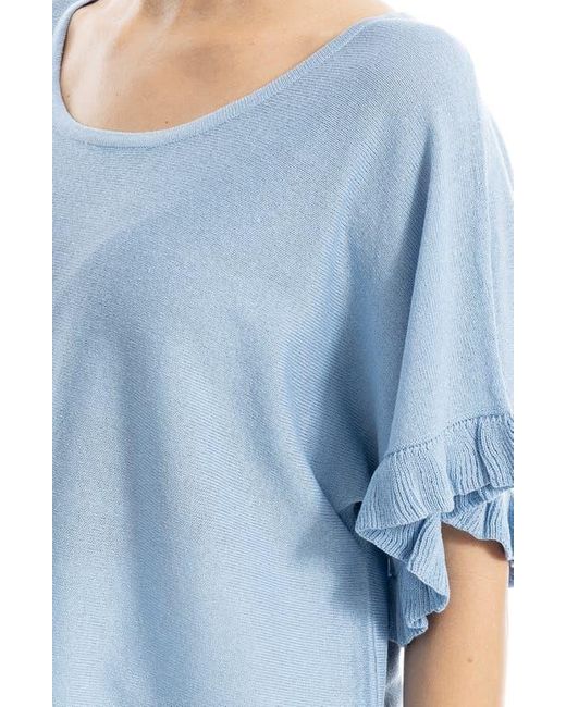 Max Studio Blue Flutter Sleeve Sweater