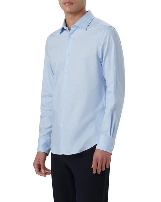 Bugatchi Blue Julian Shaped Fit Print Button-Up Shirt for men
