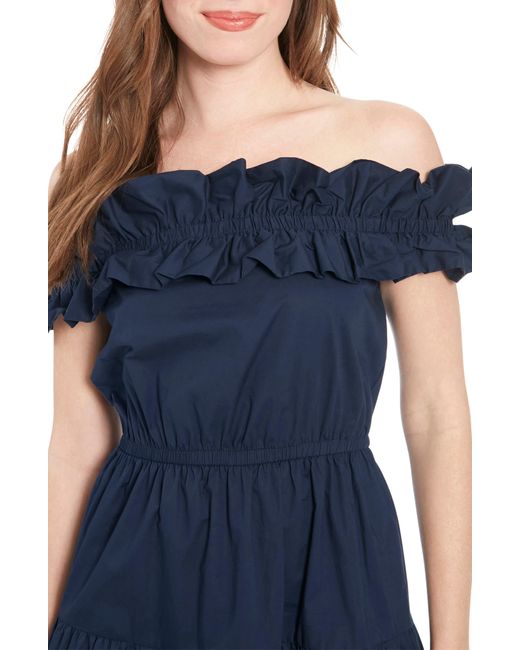 London Times Blue Ruffle Off The Shoulder Tiered Dress
