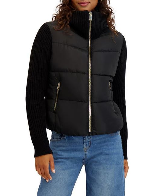 Kensie Black Knit Sleeve Quilted Core Jacket