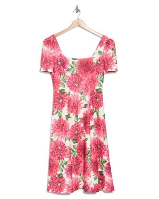 Donna Ricco Square Neck Short Sleeve Fit & Flare Dress in Pink | Lyst