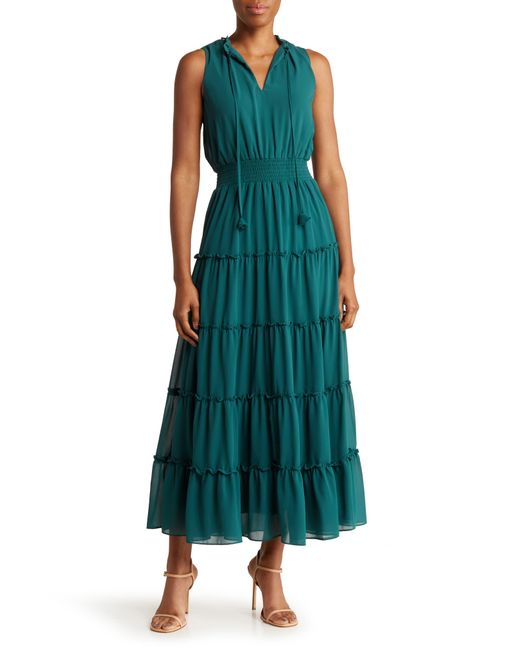 Halogen® Green Sleeveless Tiered Maxi Dress