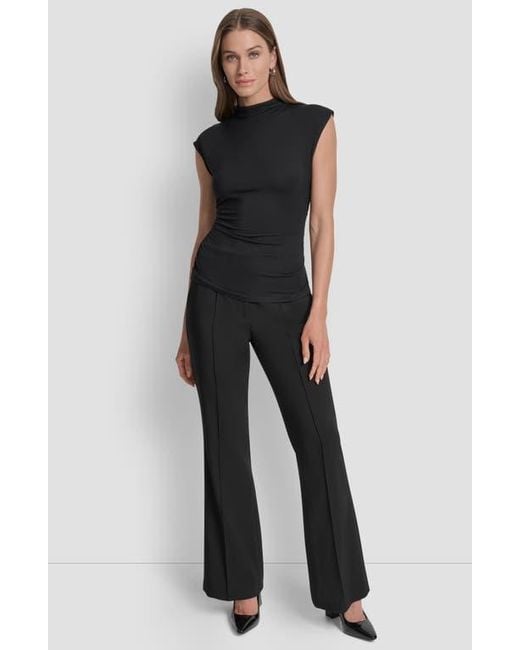 DKNY Black Mock Neck Ruched Top
