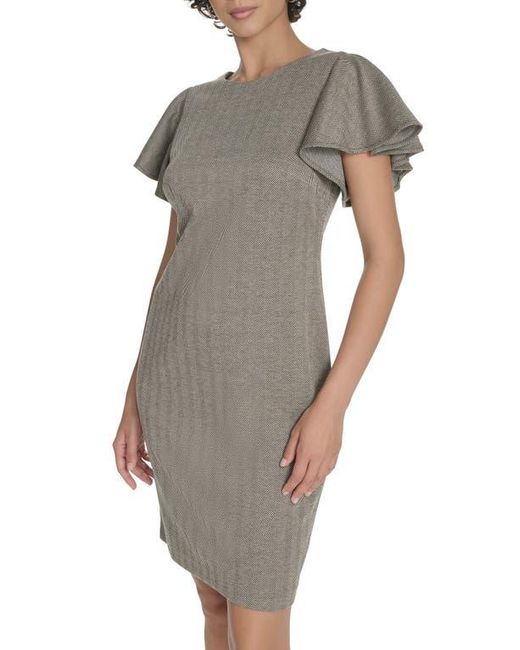 Tommy Hilfiger Multicolor Flutter Sleeve Herringbone Sheath Dress