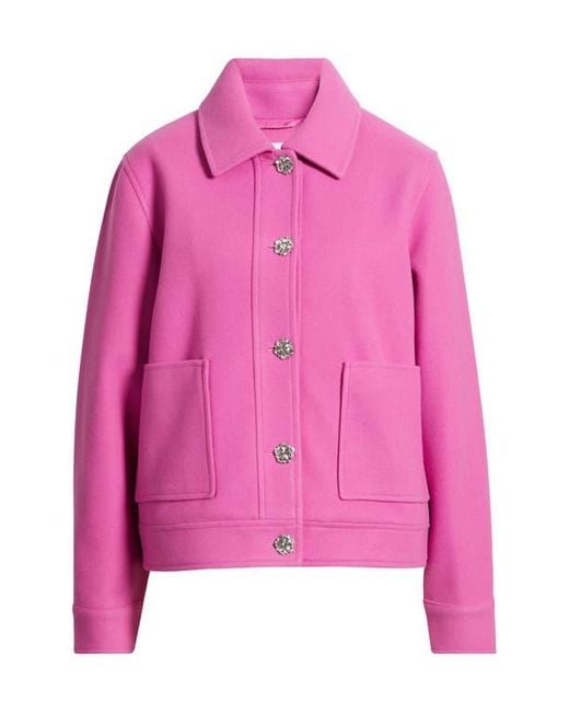 Cece Pink Jewel Button Flannel Jacket
