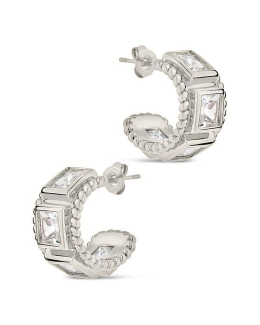 Sterling Forever White Cassia Cubic Zirconia Huggie Hoop Earrings