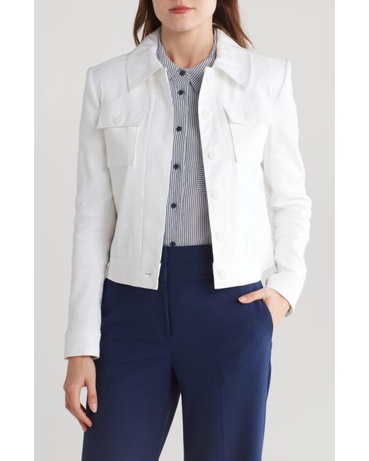 DKNY White Textured Patch Pocket Crop Jacket