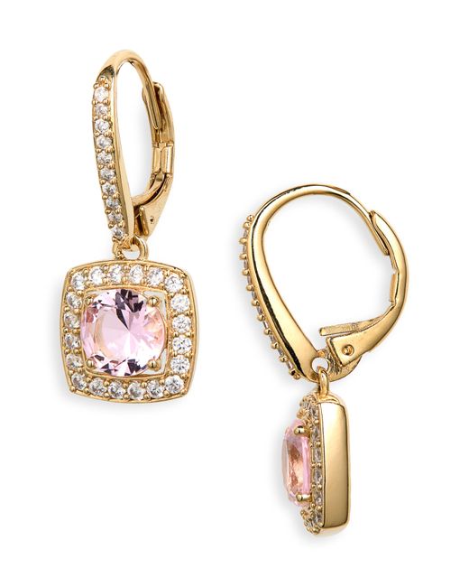Nadri Metallic Pink Crystal & Cubic Zirconia Halo Cushion Drop Earrings