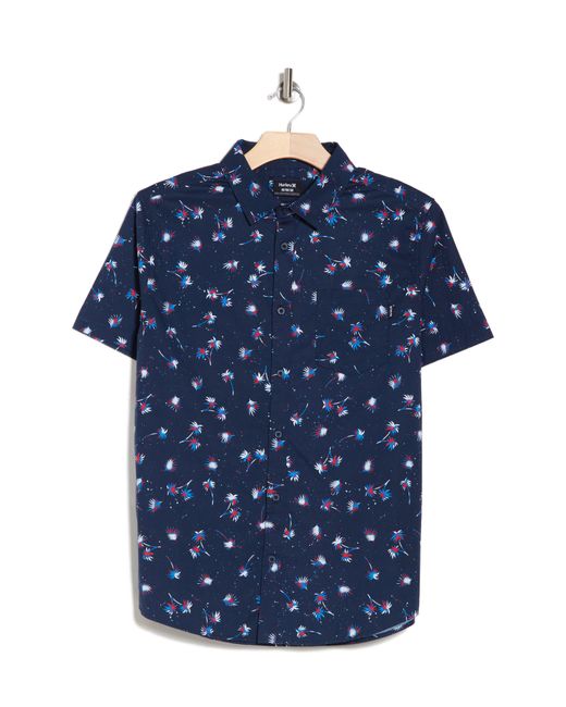 Hurley Blue Patriot Palm Tree Short Sleeve Button-up Shirt for men