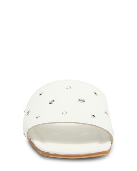 2 Twin Hearts White Lea Stud & Grommet Slide Sandal