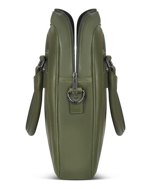 CHAMPS Green Compact Leather Slim Briefcase for men