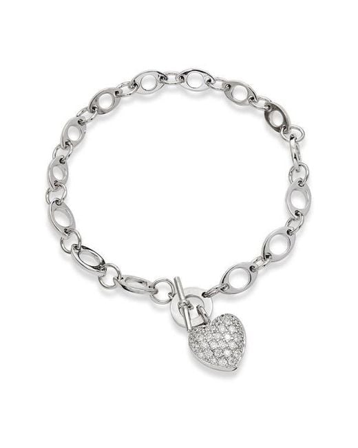 SAVVY CIE JEWELS Metallic Sterilng Pave Cz Heart Toggle Bracelet