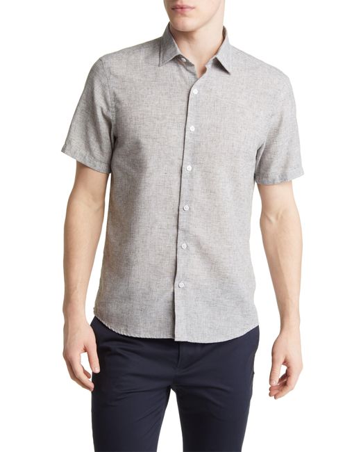 Robert Barakett Gray Martense Slub Short Sleeve Cotton Button-up Shirt for men