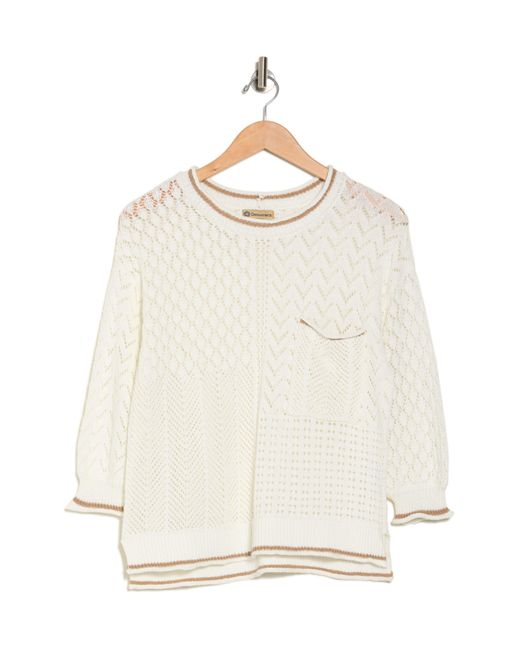 Democracy White Pointelle Tipped Sweater