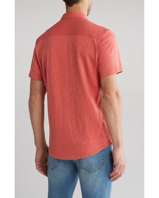 14th & Union Red Short Sleeve Slubbed Knit Button-up Shirt for men