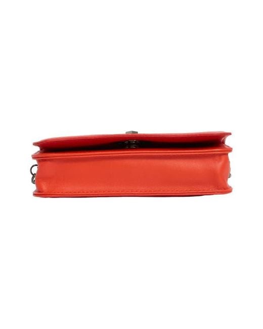 Longchamp Red Quilted Leather Wallet On A Chain
