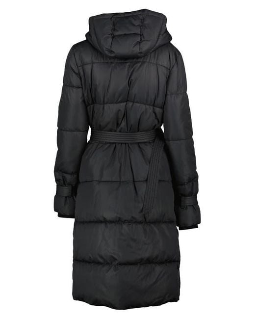 Noize Black Mara Belted Maxi Puffer Coat With Removable Hood