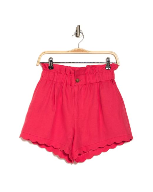 7 For All Mankind Red Horseshoe Scallop Hem Linen Blend Shorts
