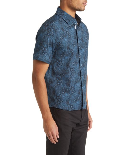 Stone Rose Blue Jungle Print Short Sleeve Button-up Shirt for men