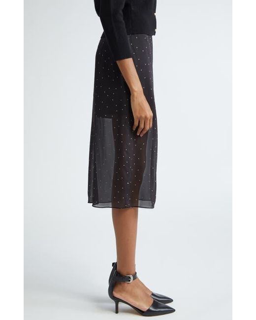 Vince Black Polka Dot Sheer Stretch Silk Midi Skirt