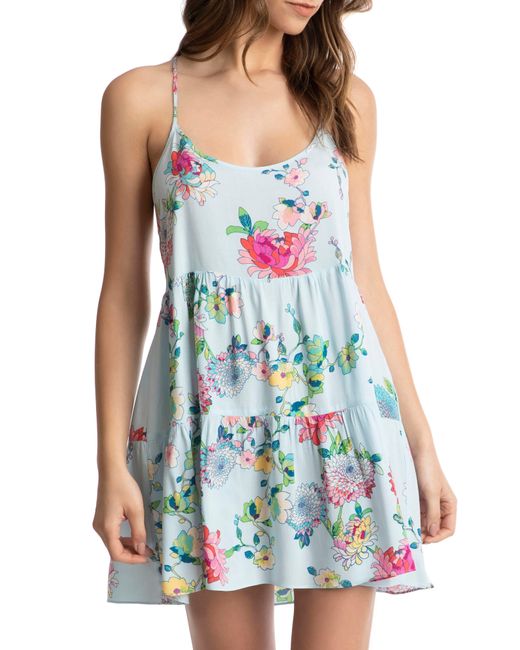 In Bloom by Jonquil Blue Challis Floral Print Tiered Chemise