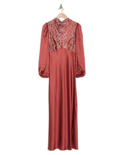 ASOS Embroidered Long Sleeve Satin Dress