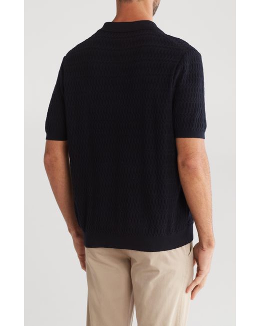 Slate & Stone Black Wave Knit Sweater Polo for men