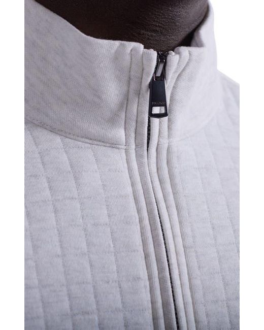Bugatchi Gray Waffle Quarter Zip Cotton Blend Pullover for men