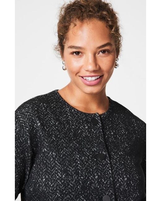 Spanx Black Herringbone Ponte Knit Bomber Jacket