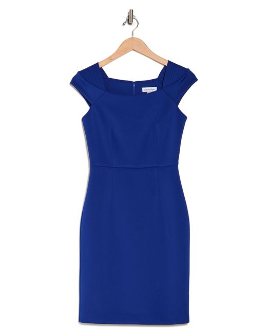 Calvin Klein Blue Scuba Cap Sleeve Sheath Dress